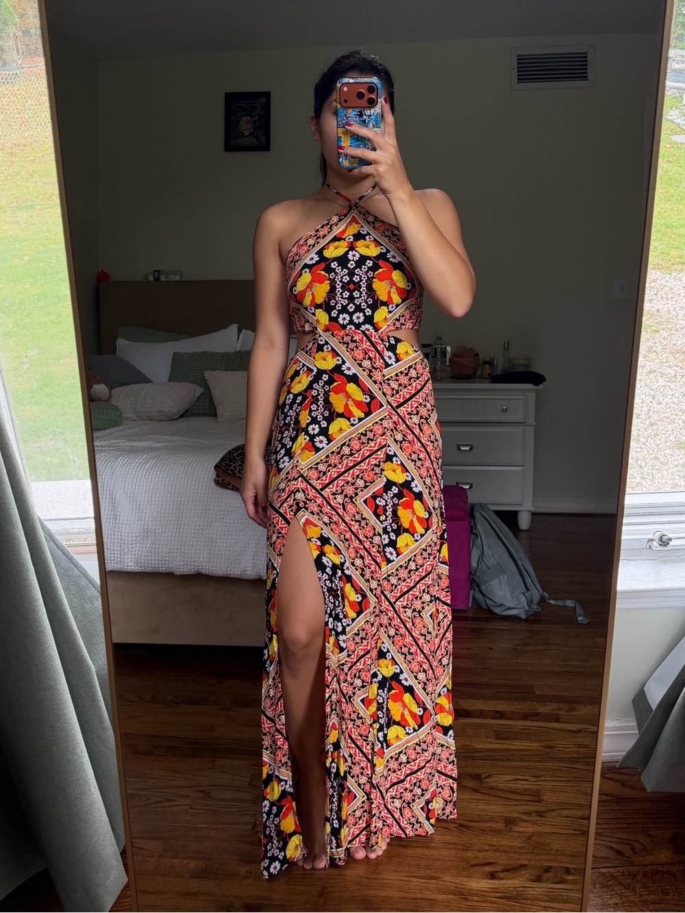 Forever 21 halter neck orange maxi dress